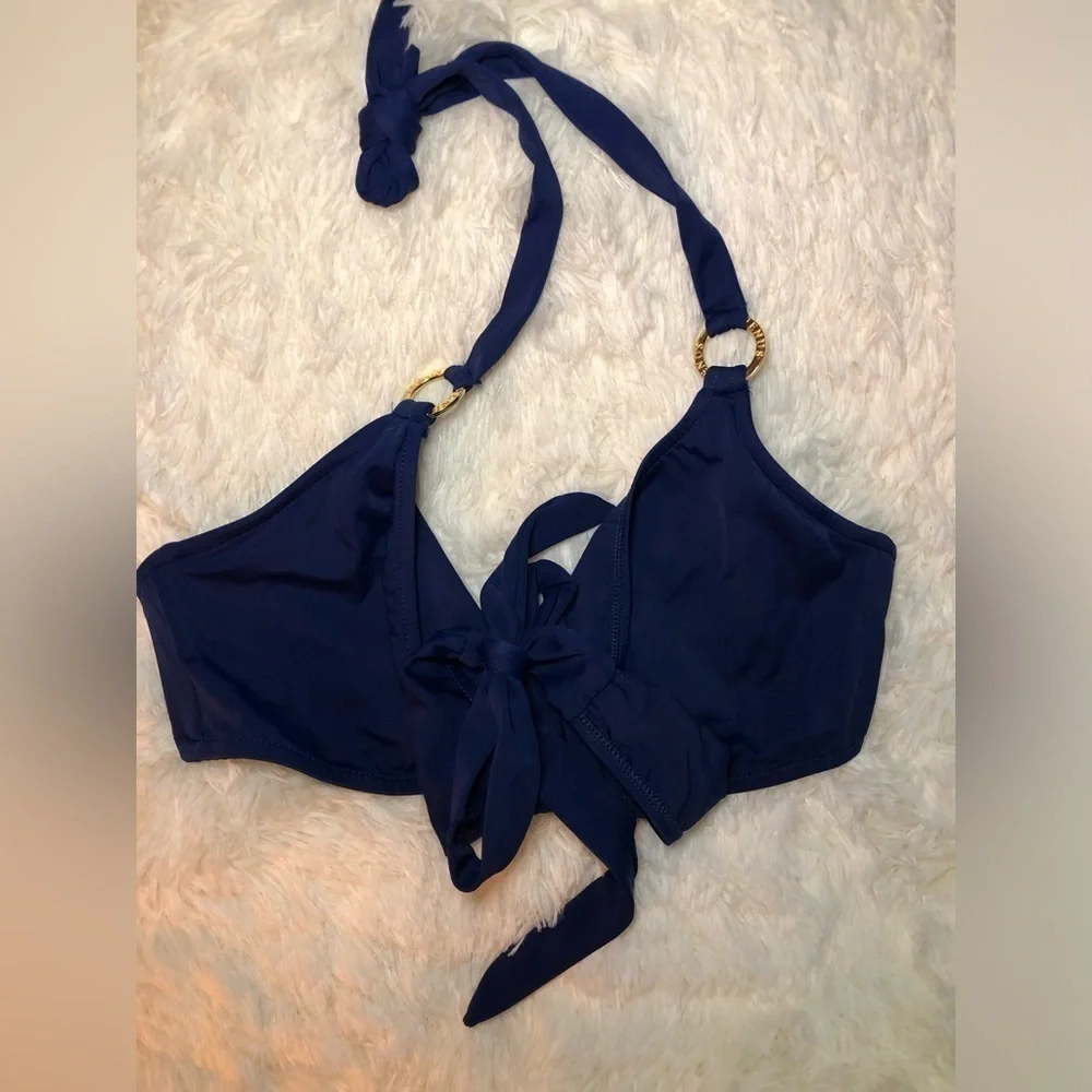 Laguna Wrap Underwire Top Navy Blue Halter Bikini Top size DD and B